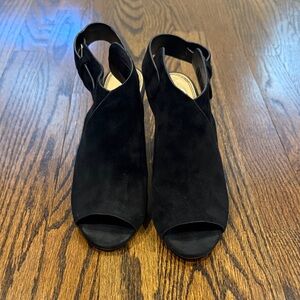 Splendid:Women's Black Suede Peep-Toe Slingback Heels